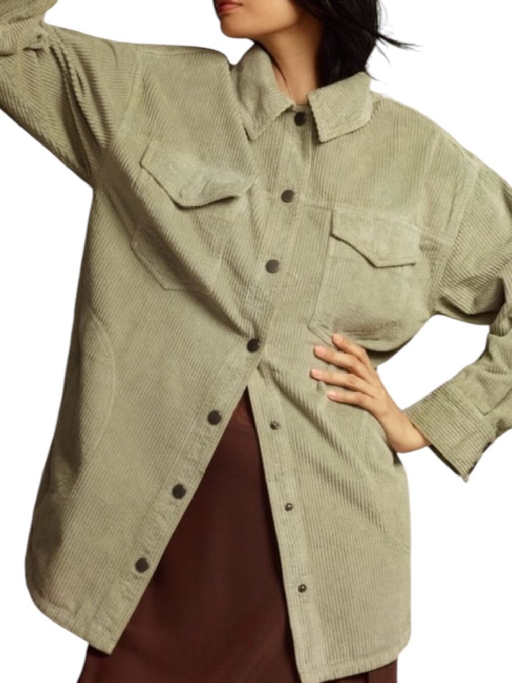 Pilcro Anthropologie The Tillie Relaxed Shacket Corduroy Jacket Gray XS